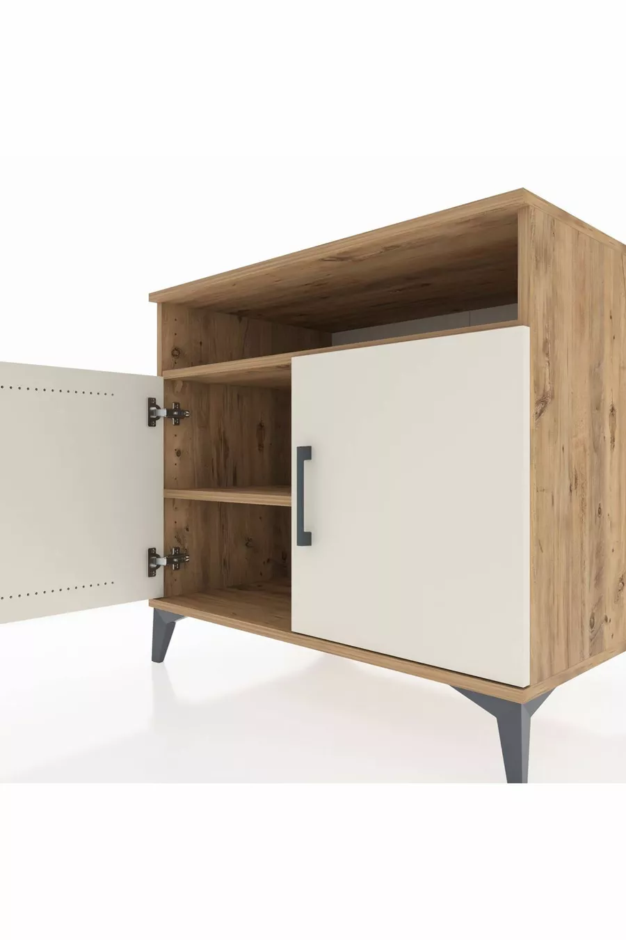 Commode Kronos 2 étagères 2 portes Pin-Pierre de Lune