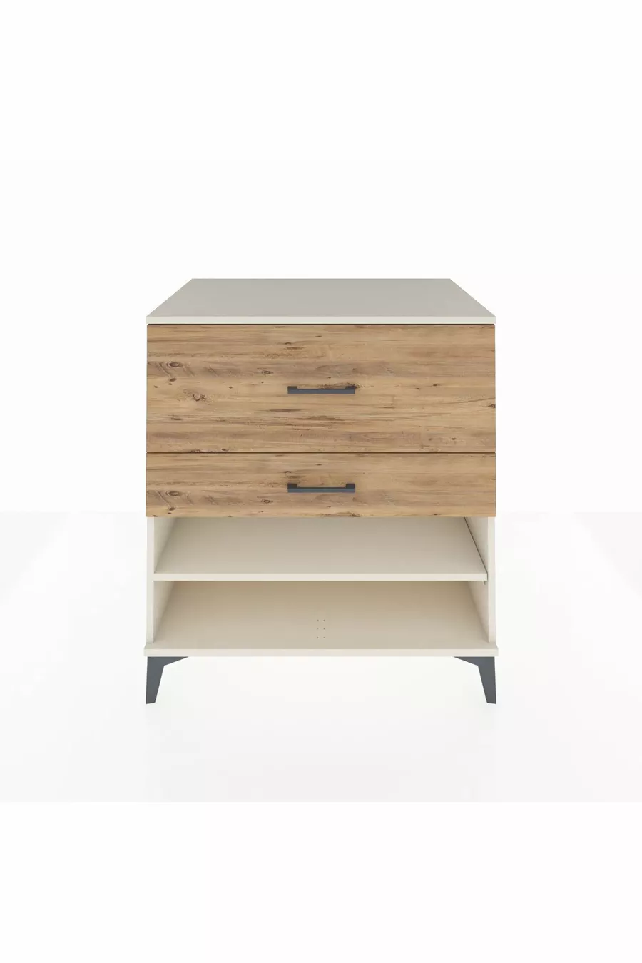 Commode Kronos avec une étagère et 2 tiroirs, Pierre de Lune-Pin