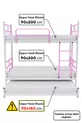 Lit superposé Koza avec tiroir pour 3 personnes, compatible avec matelas, métal rose clair