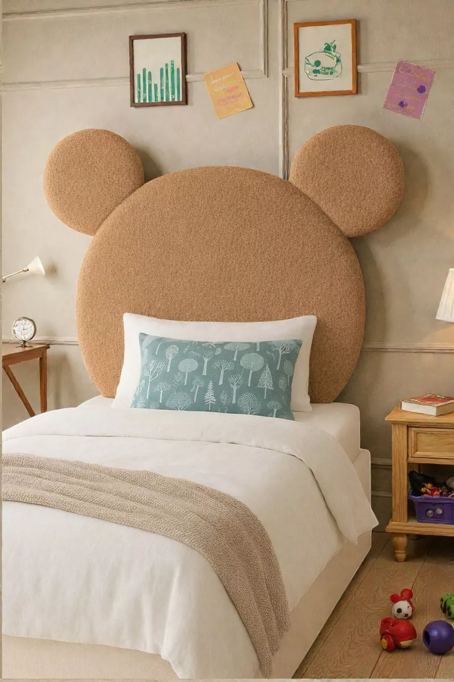 Tête de lit, peluche marron clair, tête de lit simple, tête de lit en peluche Mickey Mouse
