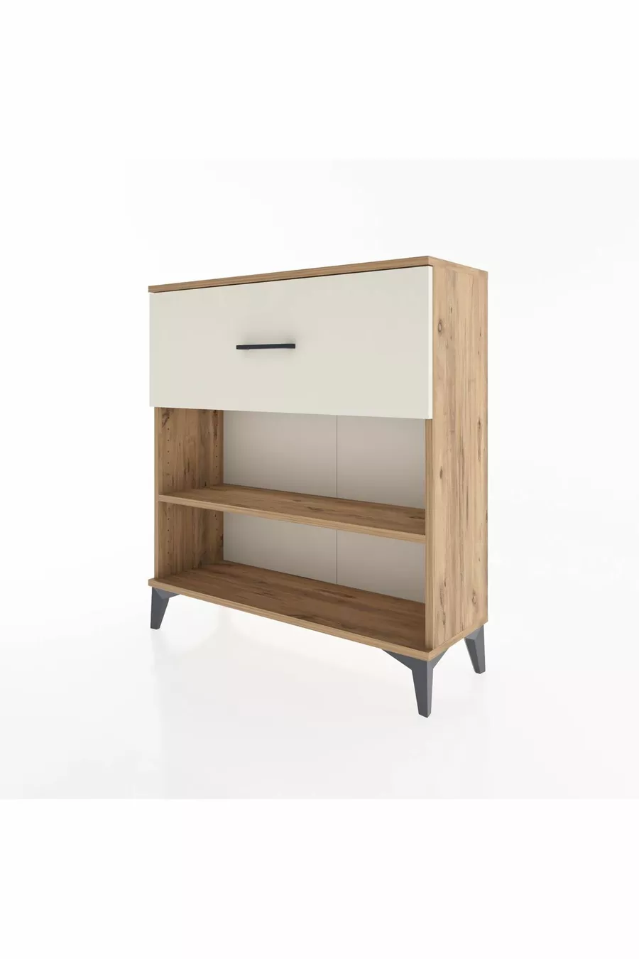 Commode Arges à une étagère et un tiroir, pin et marbre d'onyx