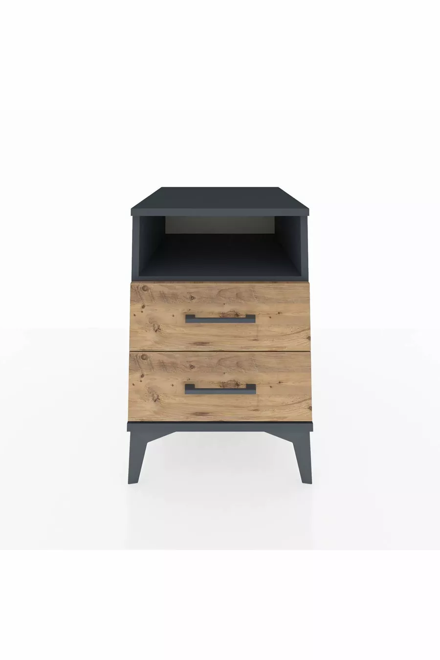 Table de chevet Kronos avec une étagère et 2 tiroirs Anthracite-Bois de pin