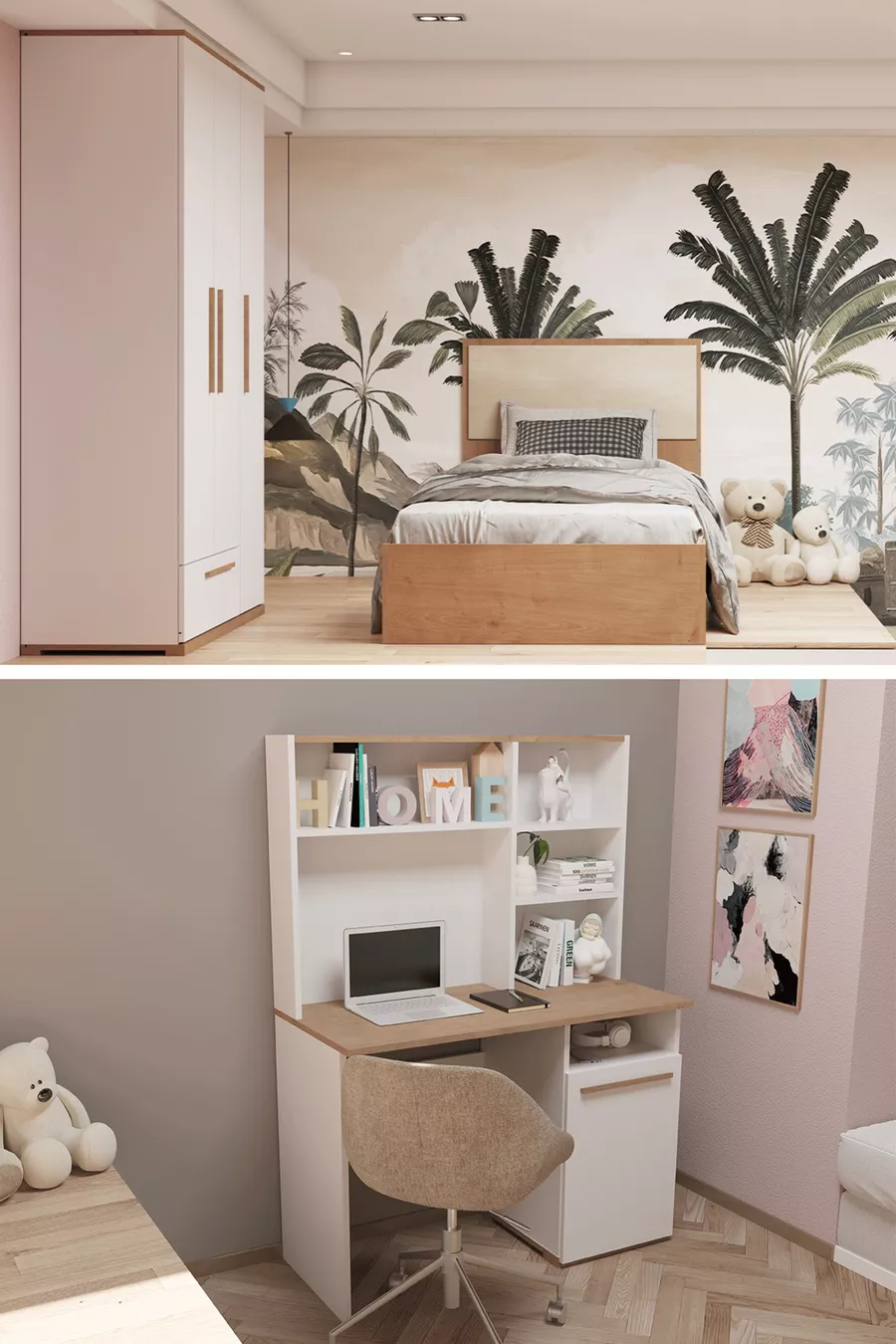 Ensemble de chambre pour enfants et adolescents Eva 3 pièces - Blanc et pin Atlantique