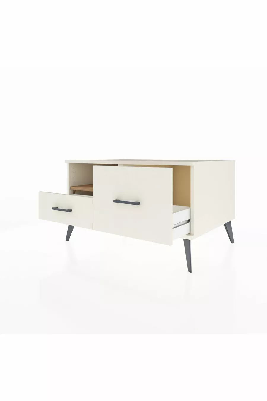 Commode Kronos à une étagère et 2 tiroirs, Pierre de lune-Pin/Pierre de lune