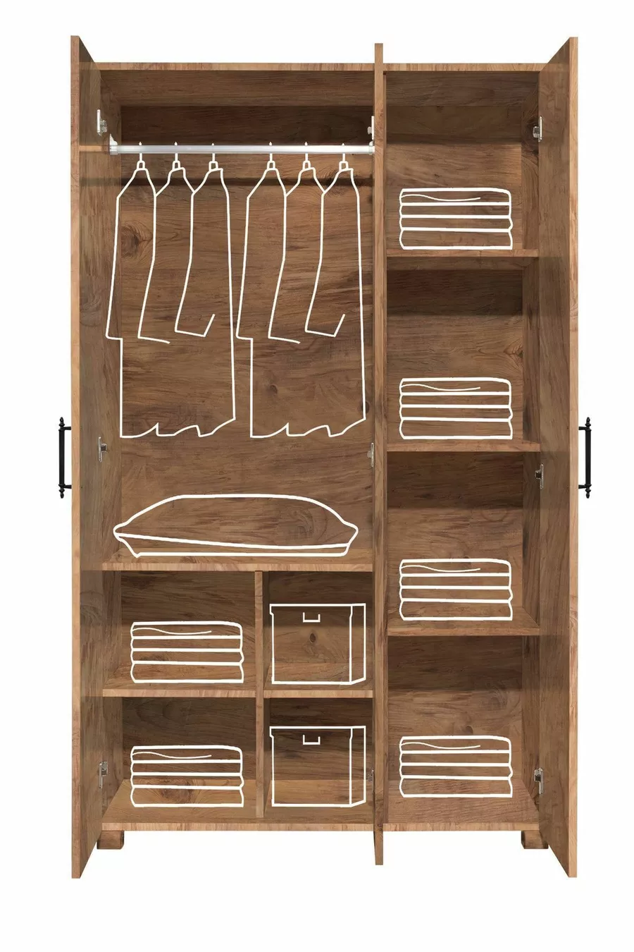 Lit superposé, Lit Aura avec bureau et armoire 3 portes, Noyer foncé