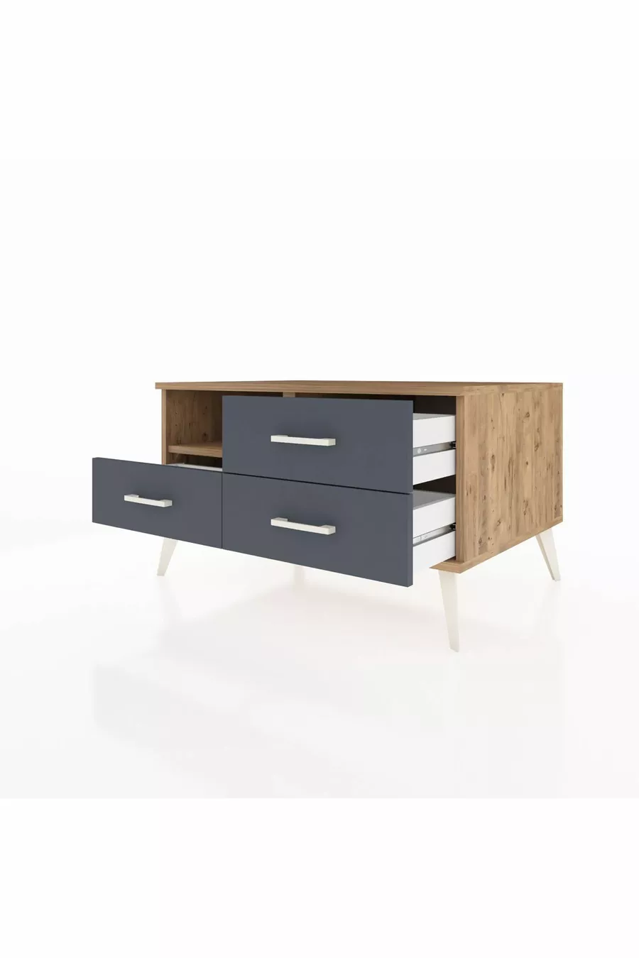Commode Kronos à une étagère et 3 tiroirs Pin-Pin/Anthracite