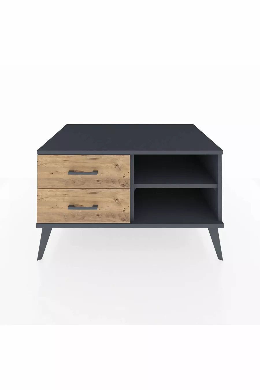 Commode Kronos à une étagère et 2 tiroirs Anthracite-Anthracite/Sapin