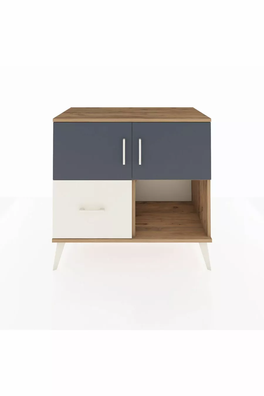 Commode Hyperion avec 2 étagères, 1 tiroir et 2 portes, Pin-Anthracite/Pierre de lune