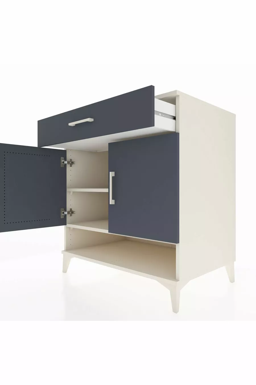 Commode Kronos avec 2 étagères, 1 tiroir et 2 portes, Pierre de Lune-Anthracite