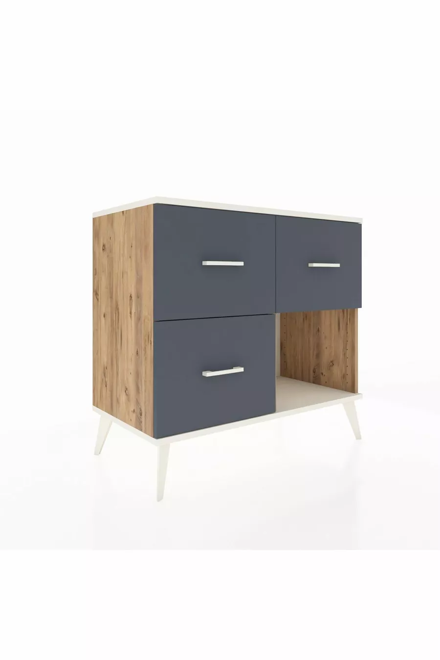 Commode Hyperion 3 tiroirs Pin-Pierres d'ambre/Anthracite