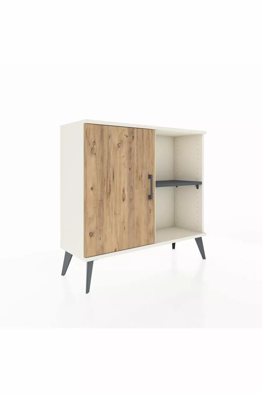 Commode Arges à 2 étagères avec une porte, Aigue-marine/Pin/Anthracite
