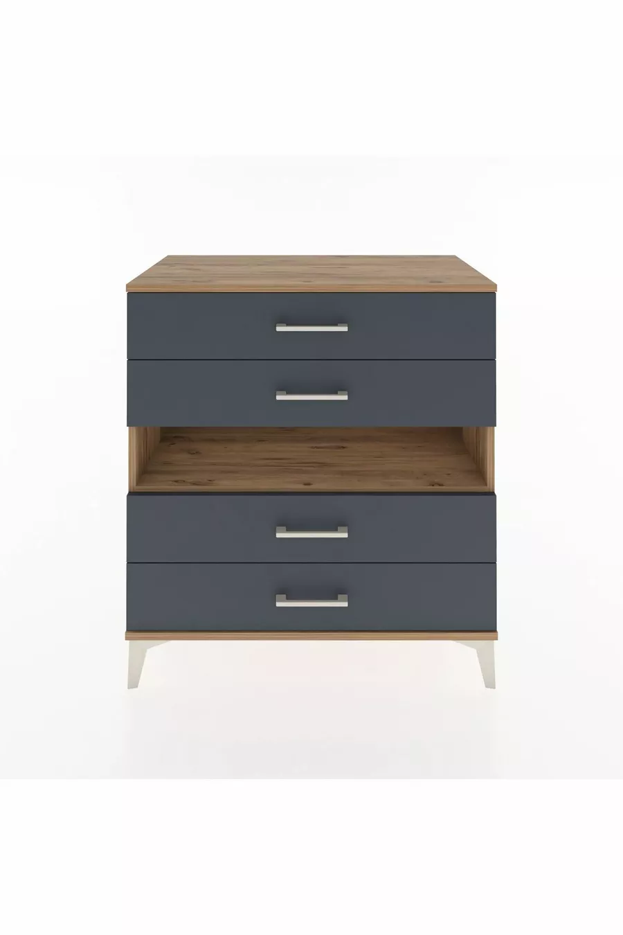 Commode Hyperion à un seul étagère et 4 tiroirs Pin-Anthracite