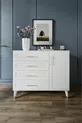 Commode moderne à 4 tiroirs avec volets et 1 porte, design moderne, porte en MDF, blanc argenté
