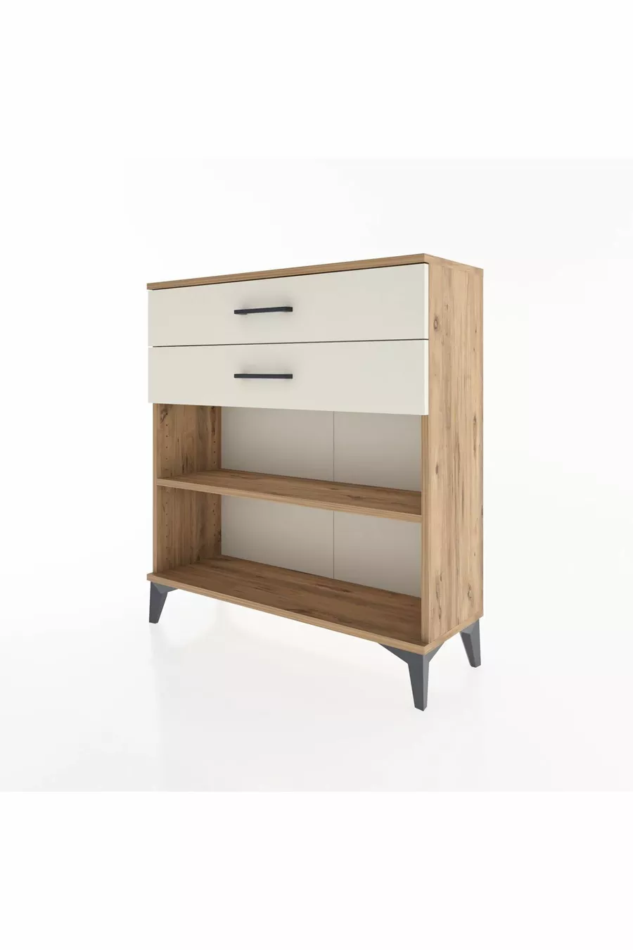Commode Arges à une étagère et 2 tiroirs en pin-pierre d'onyx