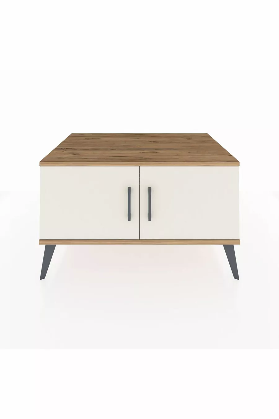 Commode Kronos à 2 étagères et 2 portes Pin-Pierre de Lune/Pin