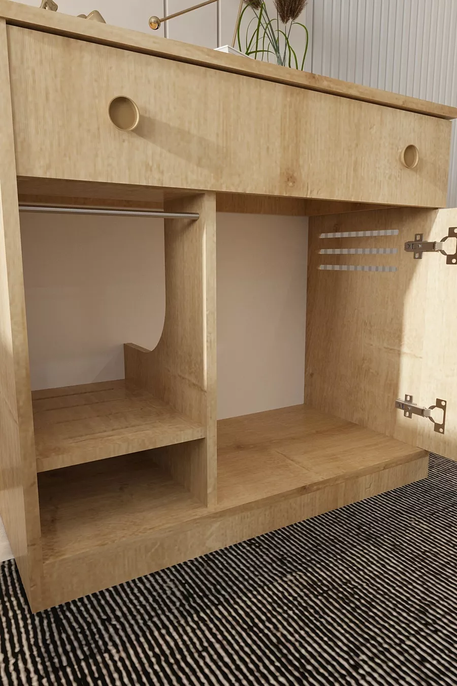 Litière pour chat en bois MONA avec tiroir - couvercle verrouillable - tissu inclus - bac à litière non inclus - CHÊNE SAPHIR