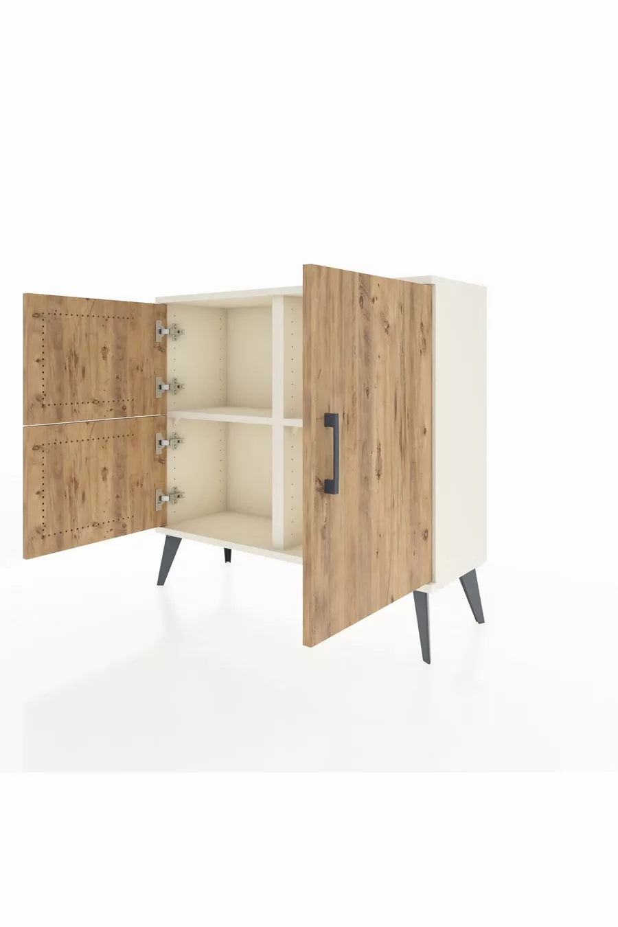Commode Arges 2 étagères 3 portes Pierre de lune-Pin/Pierre de lune