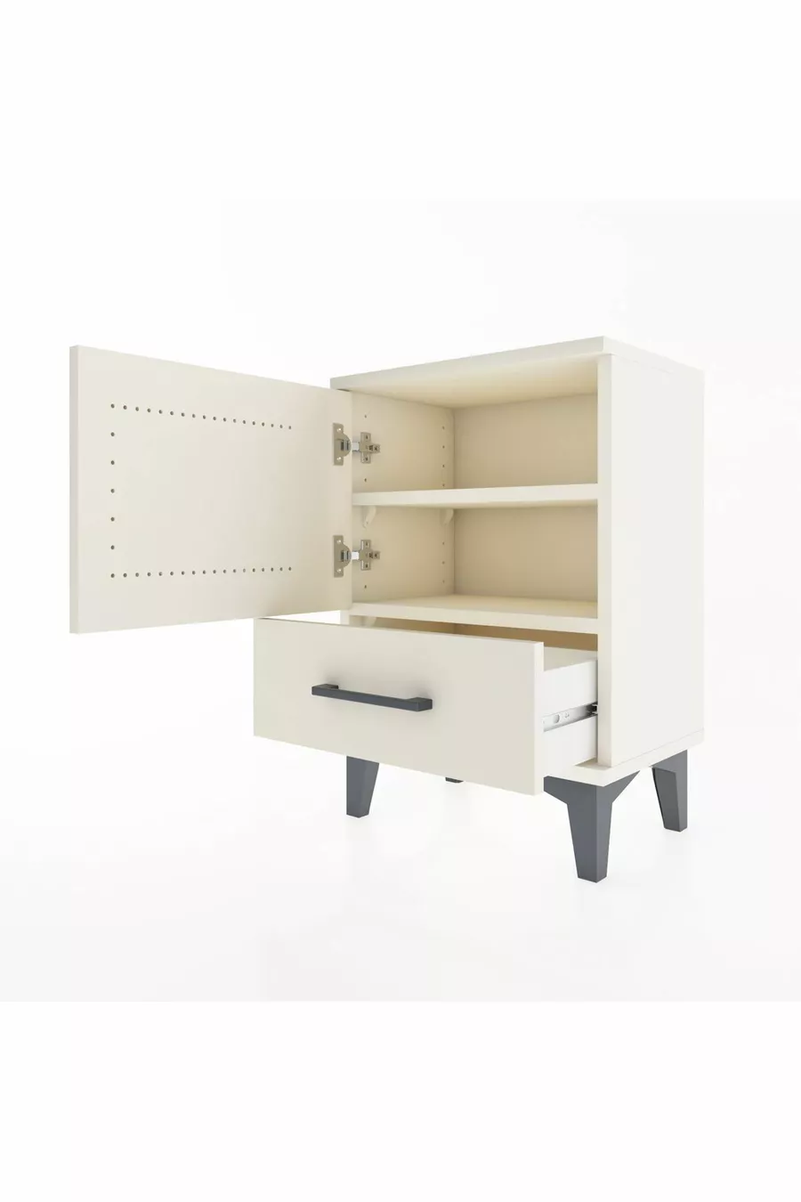 Table de chevet Arges à 2 étagères et 1 porte, couleur Pierre de Lune