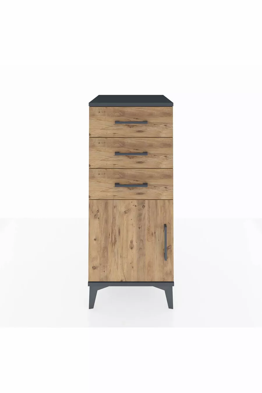 Commode Hyperion à une étagère, 3 tiroirs et une porte, anthracite-pin