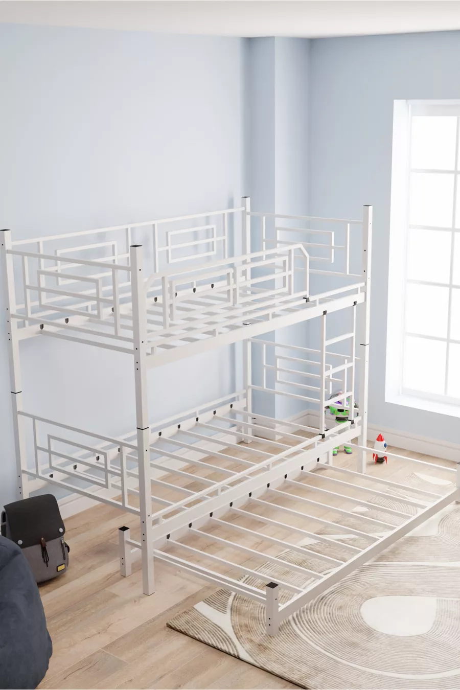 Lit superposé et lit simple pour enfants Defne Yavrulu en métal blanc