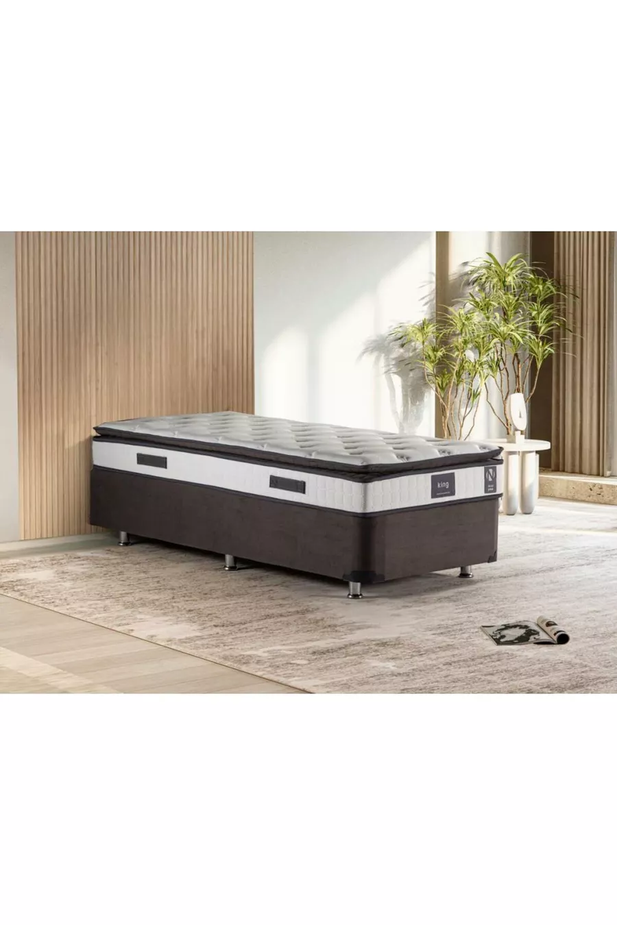Ensemble de lit Niron King Lit simple avec sommier et tête de lit Fumé