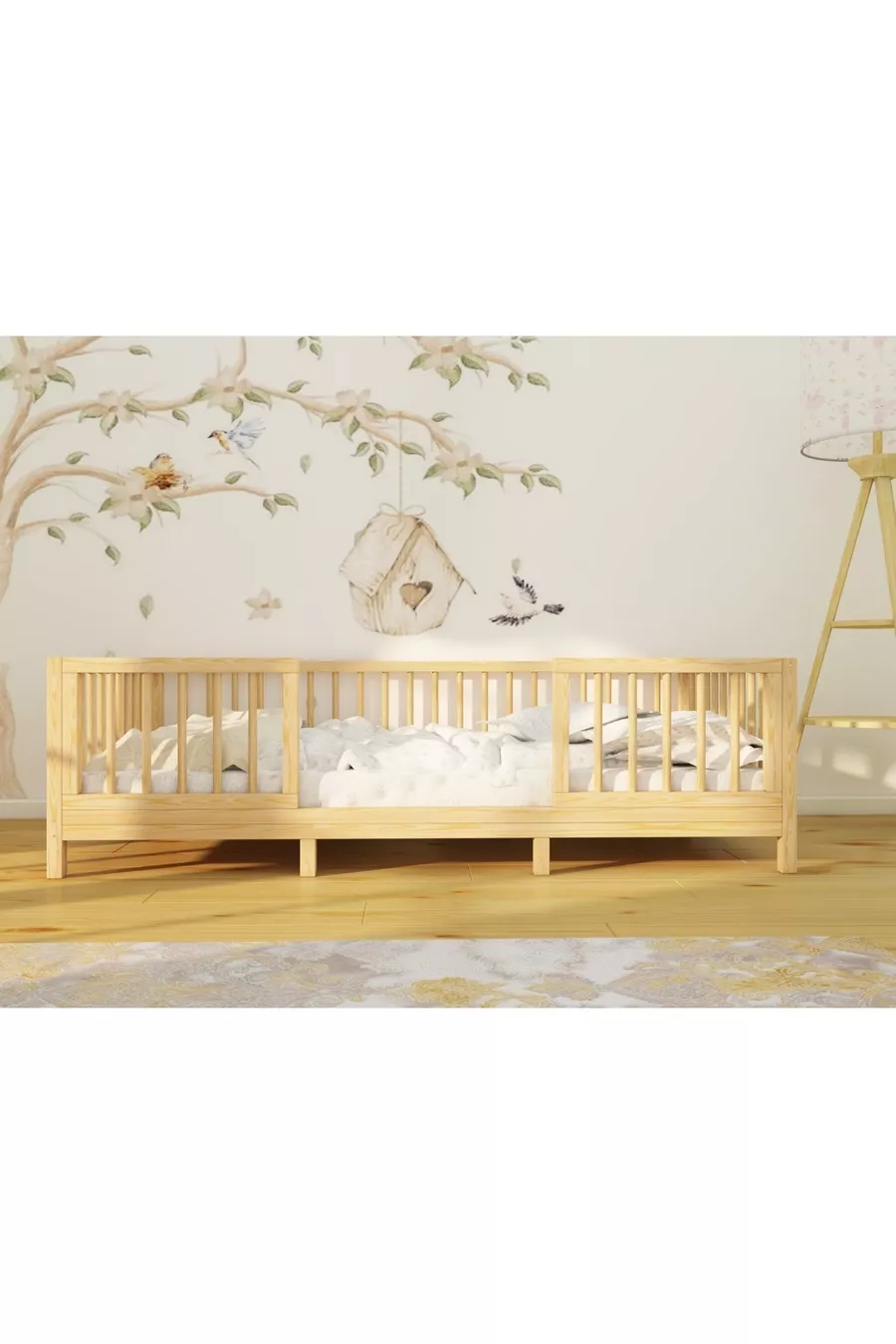 ALAZ - LIT DE SOL EN BOIS NATUREL POUR BÉBÉS ET ENFANTS, POUVANT ÊTRE UTILISÉ DEVANT MONTESSORI