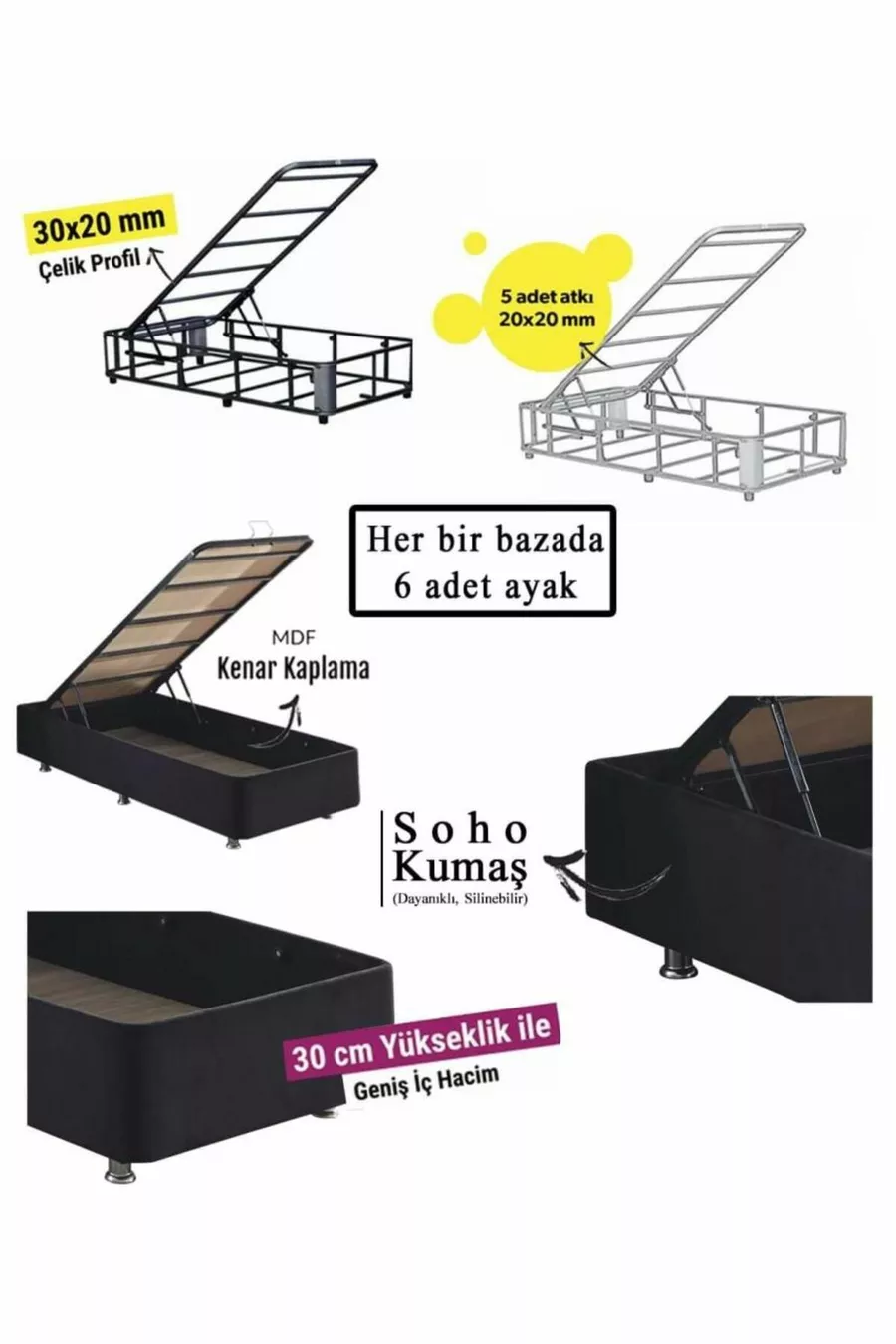 Ensemble Lit Niron Piano Lite Simple avec Sommier et Tête de Lit - Tissu Noir, Sommier et Tête de Lit en Métal