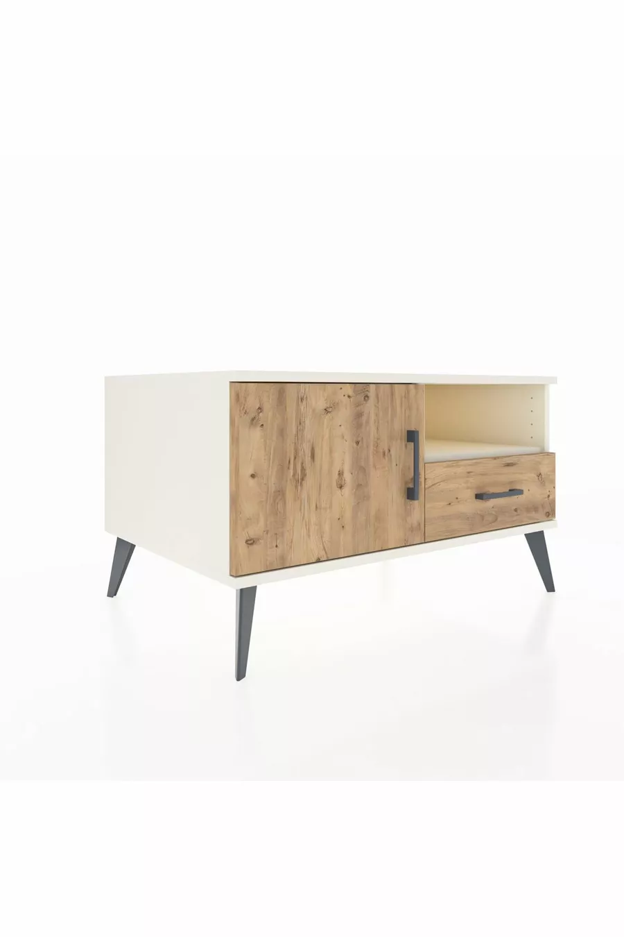 Commode Kronos 2 étagères, 1 tiroir, 1 porte, Pierre de lune-Pin