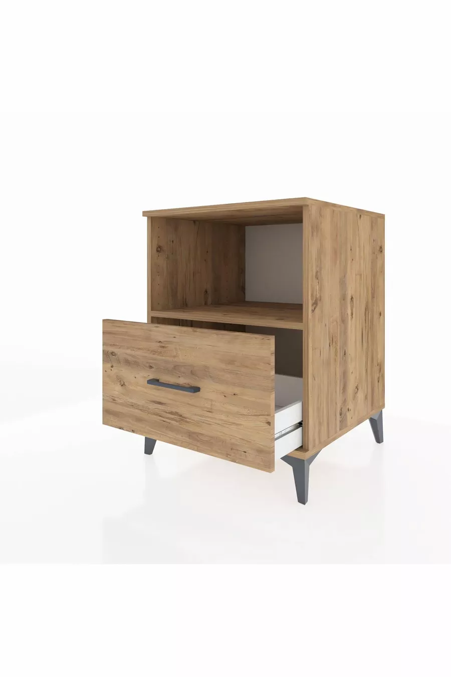 Table de chevet Kronos avec une étagère et un tiroir, pin-pine