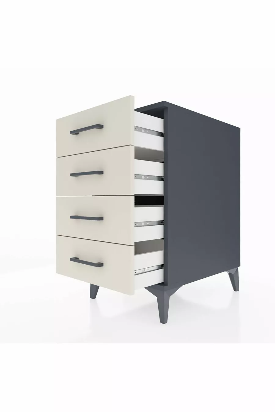 Table de chevet Kronos à 4 tiroirs Anthracite-Pierre de lune