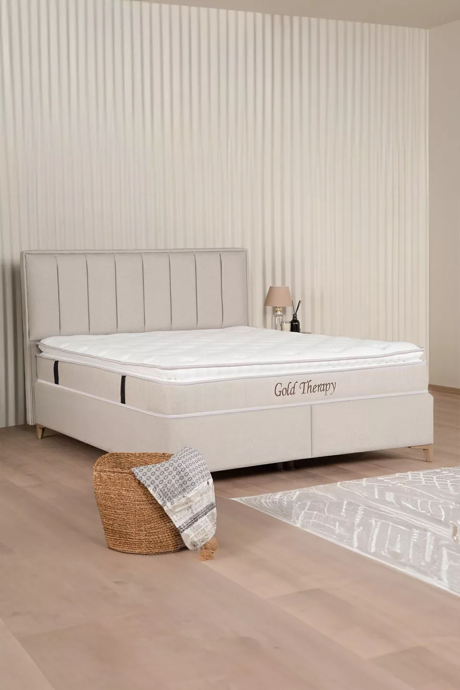 Lit coffre Gold Therapy Beige (TÊTE DE LIT ET MATELAS NON INCLUS)