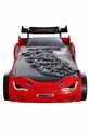 Lit avec voiture, lit voiture avec sommier superposé et barrières, avec LED - Rouge 1 matelas Comfort
