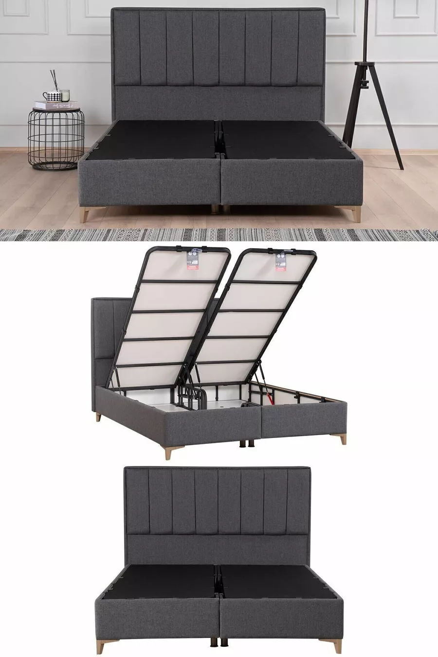 Lit coffre Gold Therapy Anthracite (TÊTE DE LIT ET MATELAS NON INCLUS)