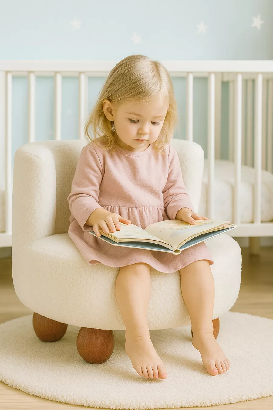 Fauteuil pour enfants en peluche douce Teddy, confortable, couleur crème, pour lire des livres et se détendre