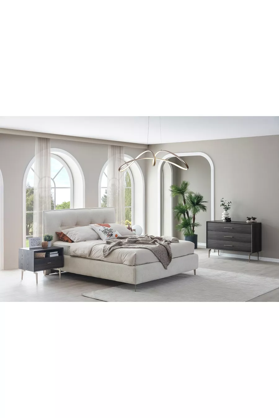 ENSEMBLE DE CHAMBRE PANDOR NOX, NOYER FONCÉ, 5 PORTES