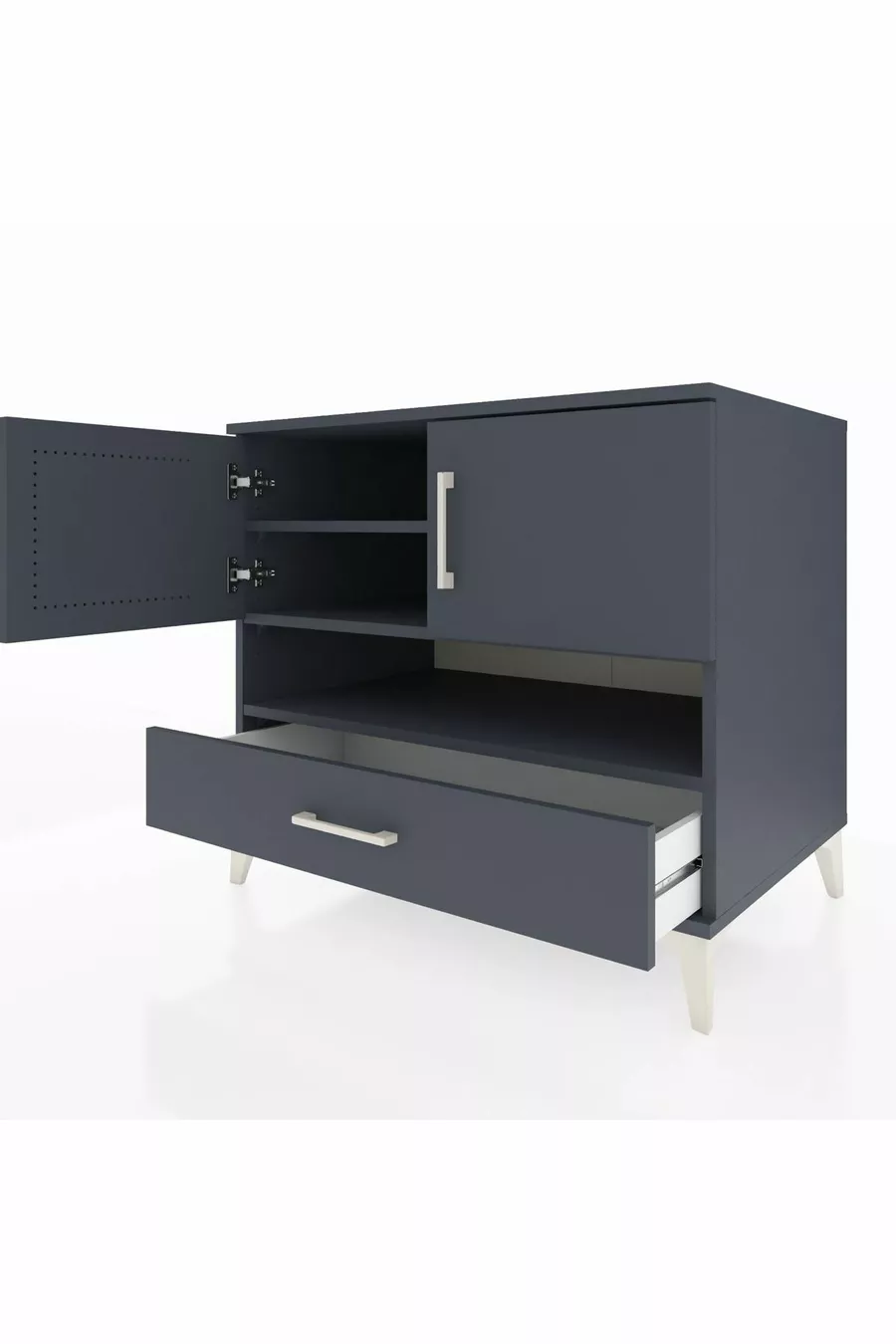 Commode Kronos avec 3 étagères, 1 tiroir et 2 portes, Anthracite-Anthracite