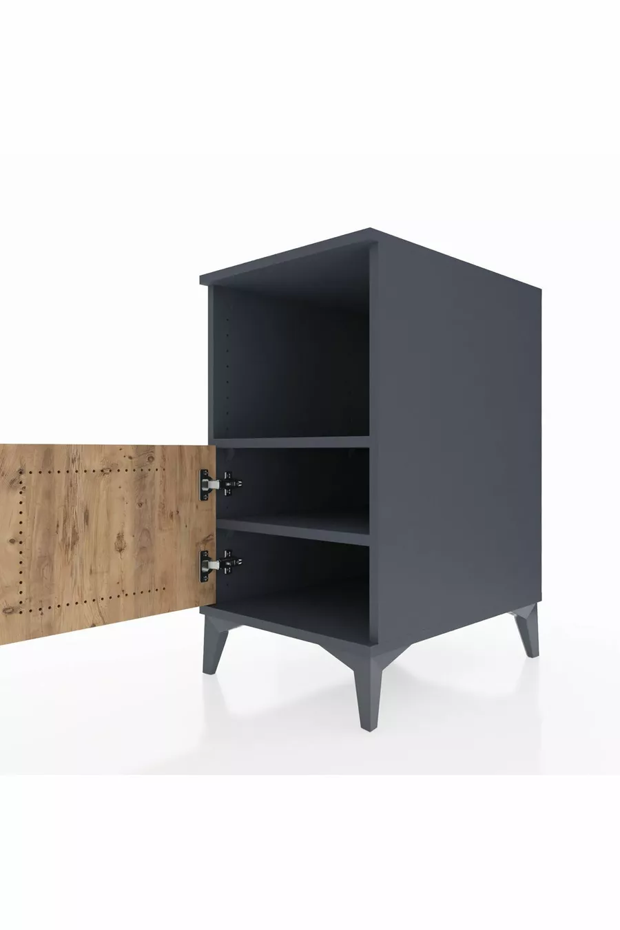 Table de chevet Kronos avec 2 étagères et 1 porte Anthracite-Épicéa