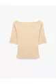T-shirt en coton slim fit drapé à col rond bateau à manches coudées