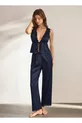 Ensemble de pyjamas pour femmes en satin avec détails en dentelle et fermeture à nouer à l'avant, composé de 2 pièces