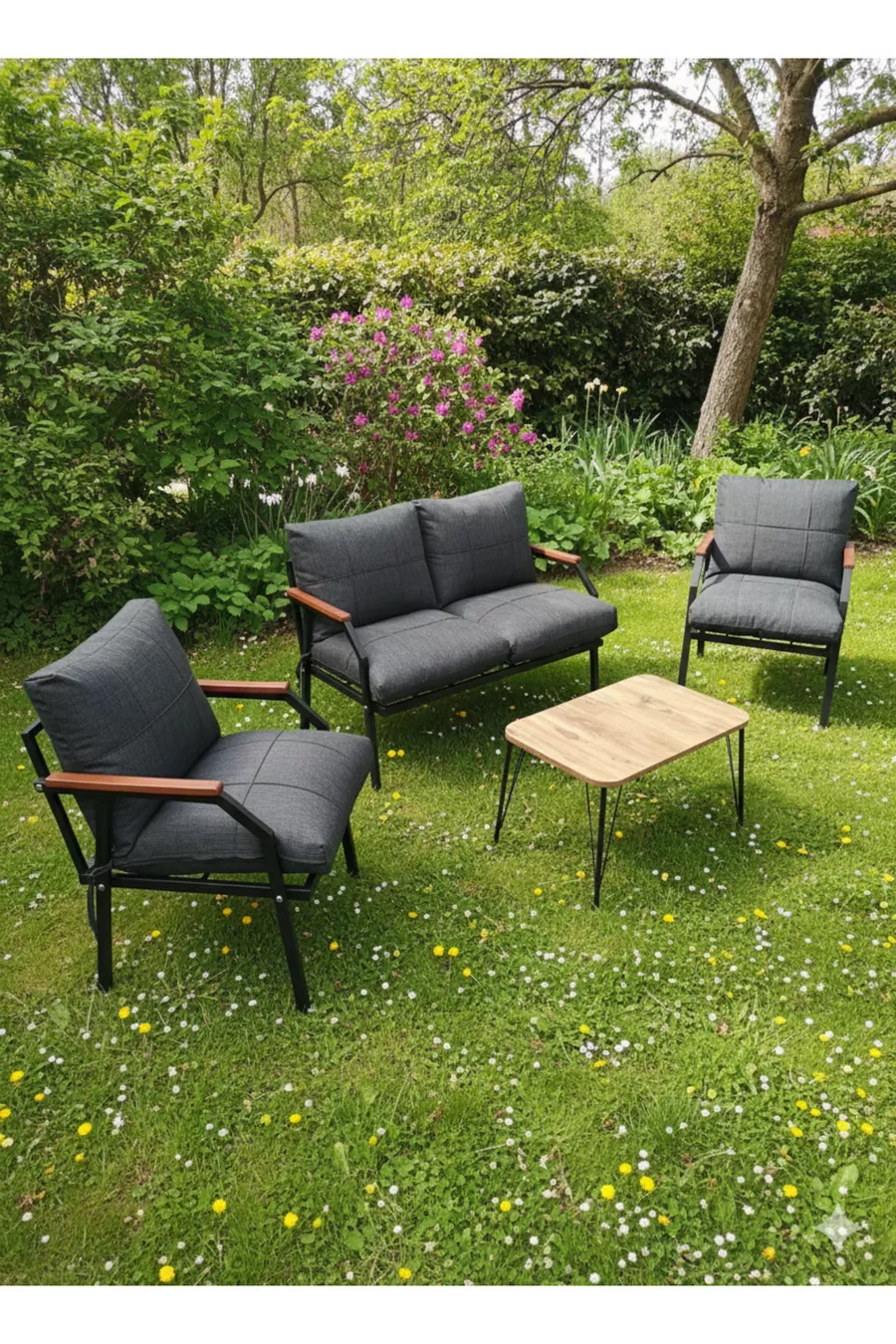 Mobilier de jardin 2 1 1 Ensemble de jardin Miray avec table en métal Ensemble de balcon Ensemble de thé 