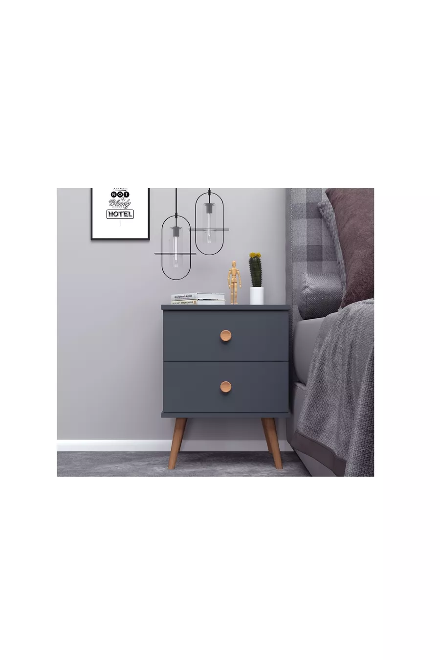 COMMODE MILAS, AVEC PIEDS EN BOIS, ANTHRACITE