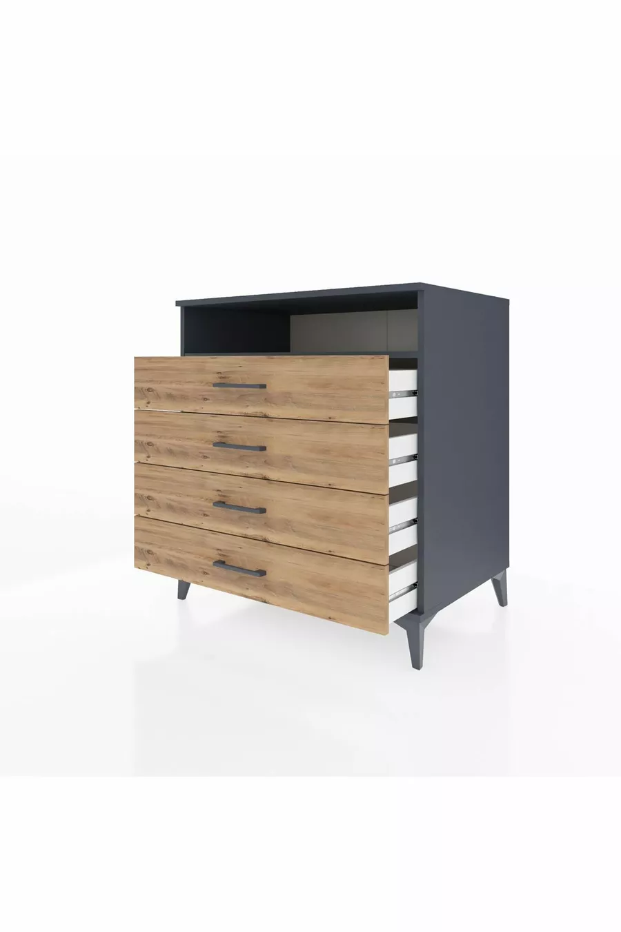 Commode Kronos à une étagère et 4 tiroirs Anthracite-Bois de pin