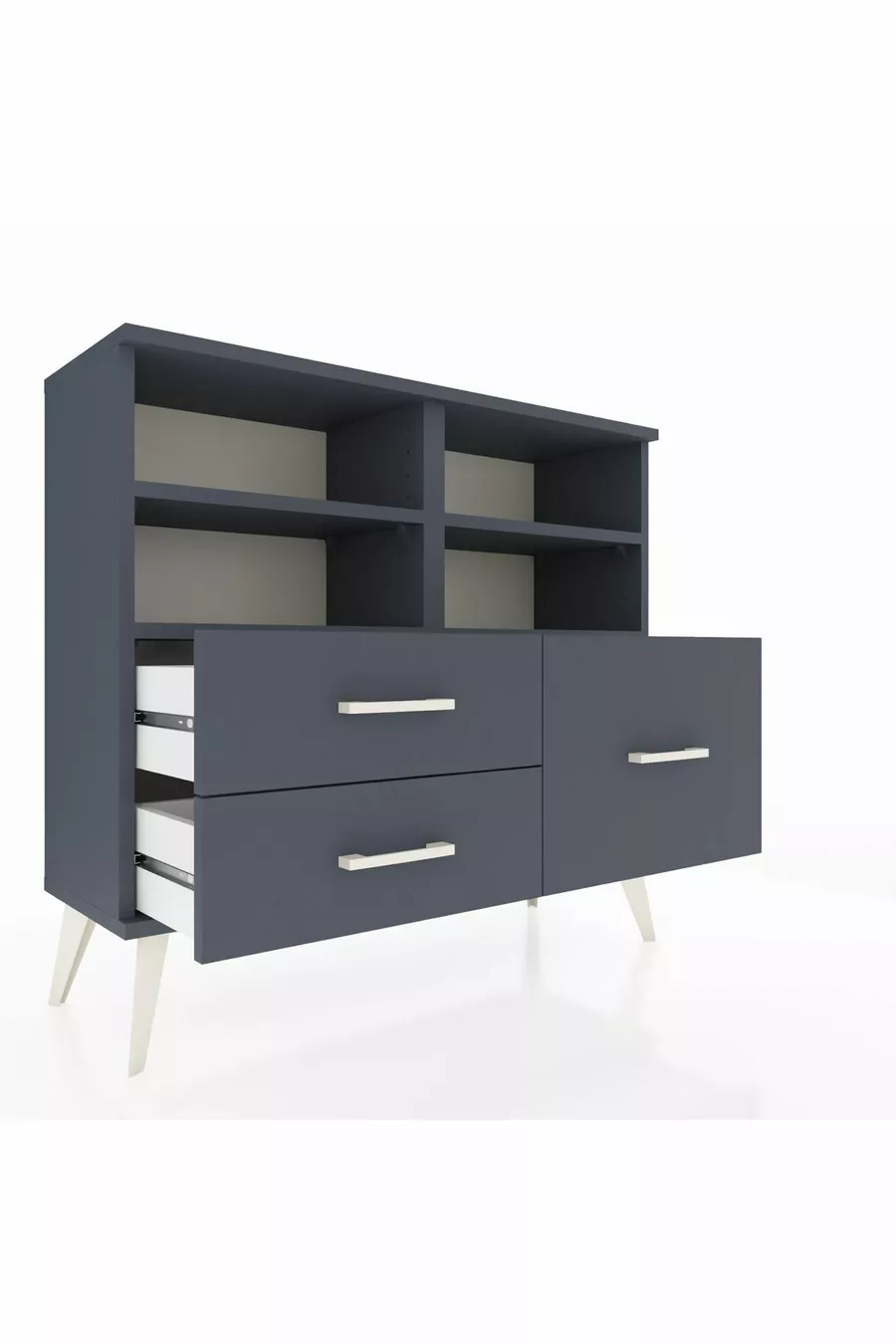 Commode Arges 4 étagères 3 tiroirs Anthracite-Anthracite
