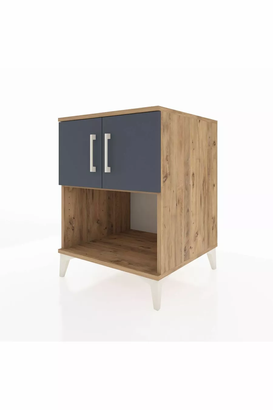 Table de chevet Kronos avec 2 étagères et 2 portes, pin-anthracite