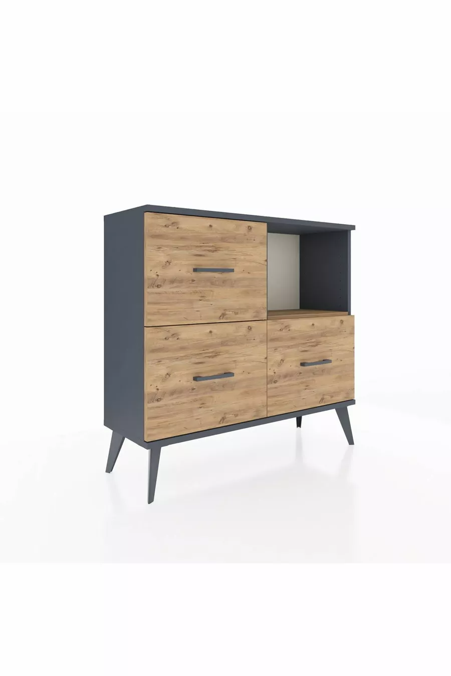 Commode Arges à une étagère et 3 tiroirs Anthracite-Pin