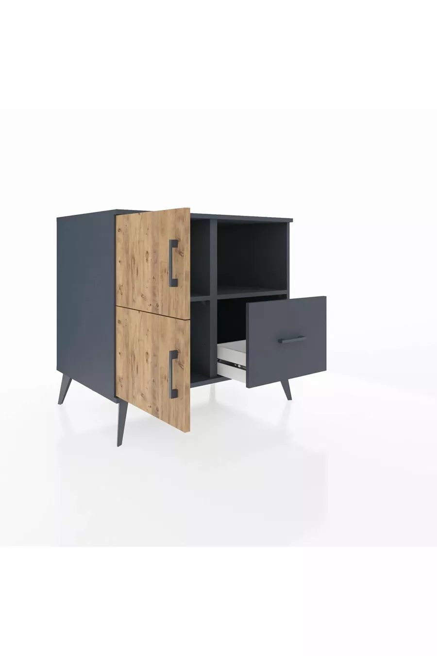 Commode Kronos 2 étagères, 1 tiroir, 2 portes, Anthracite-Sapin/Anthracite