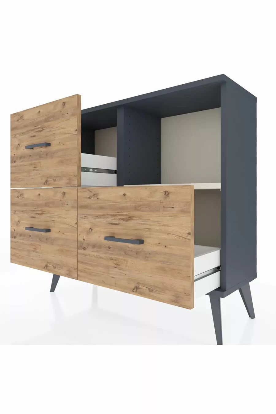 Commode Arges à une étagère et trois tiroirs Anthracite-Pierre de lune/Merisiers