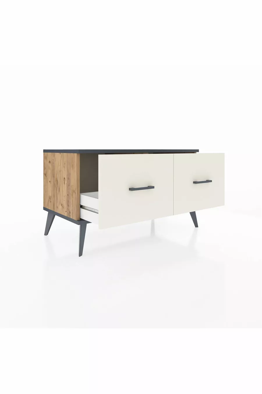 Commode Hyperion 2 tiroirs Pin-Anthracite/Gris pierre