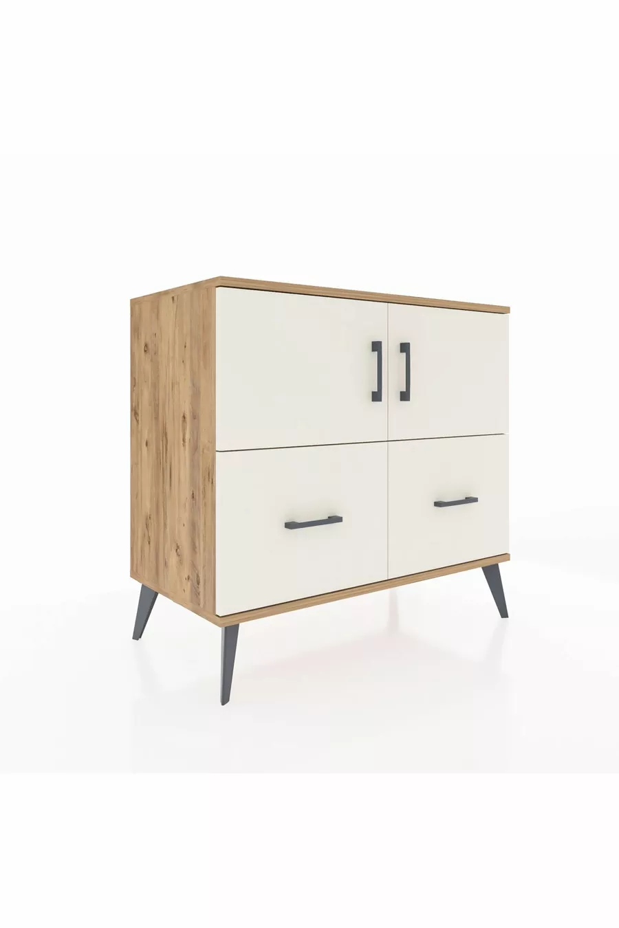 Commode Hyperion 2 étagères 2 tiroirs 2 portes Pin-Gris
