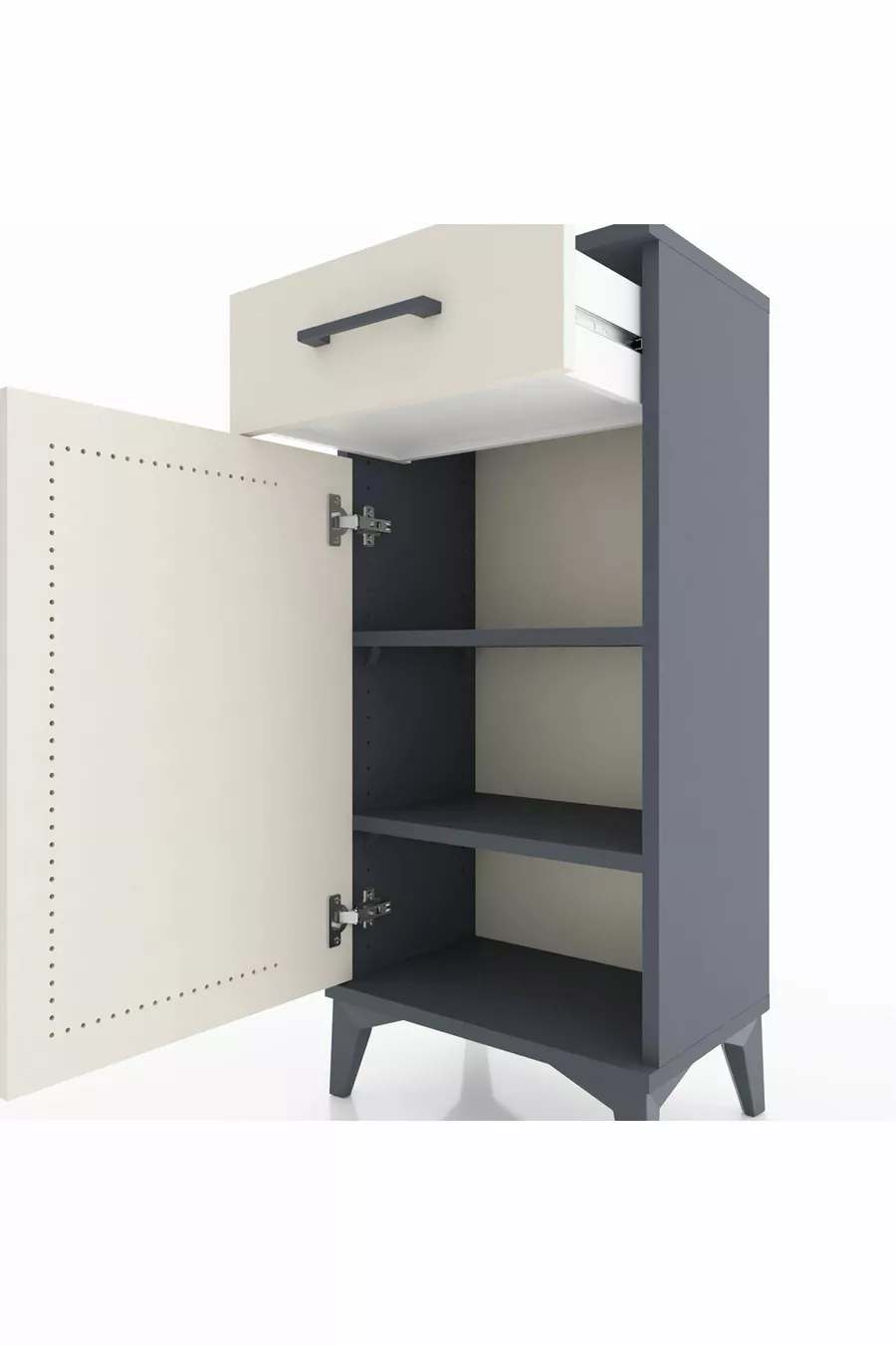 Table de chevet Arges avec 2 étagères, 1 tiroir et 1 porte, anthracite-gris pierre